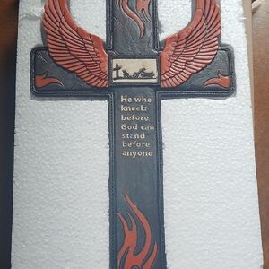 Decorative Cross with Wings and Flames